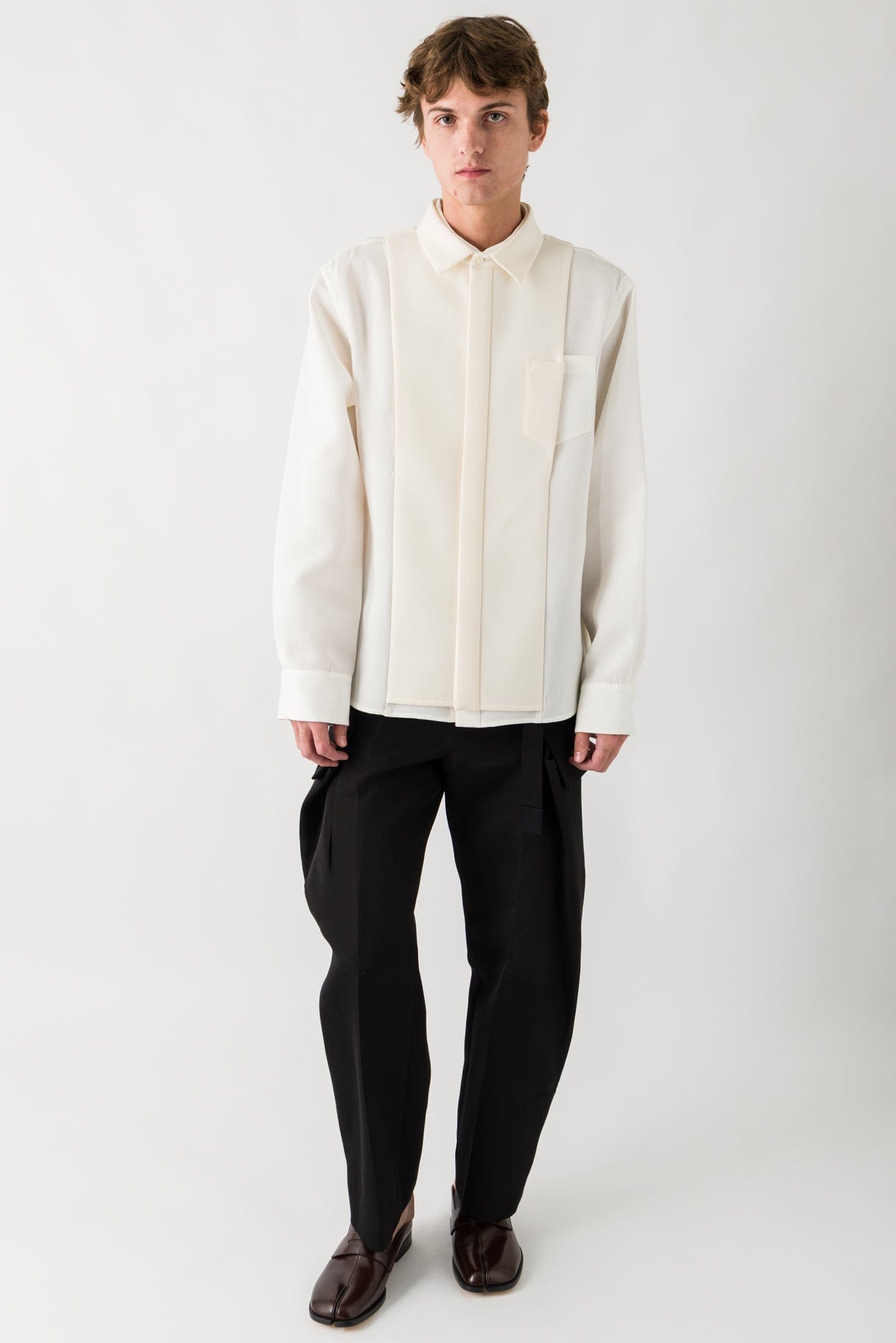 Sacai Double-Faced Silk Cotton Shirt In Off White