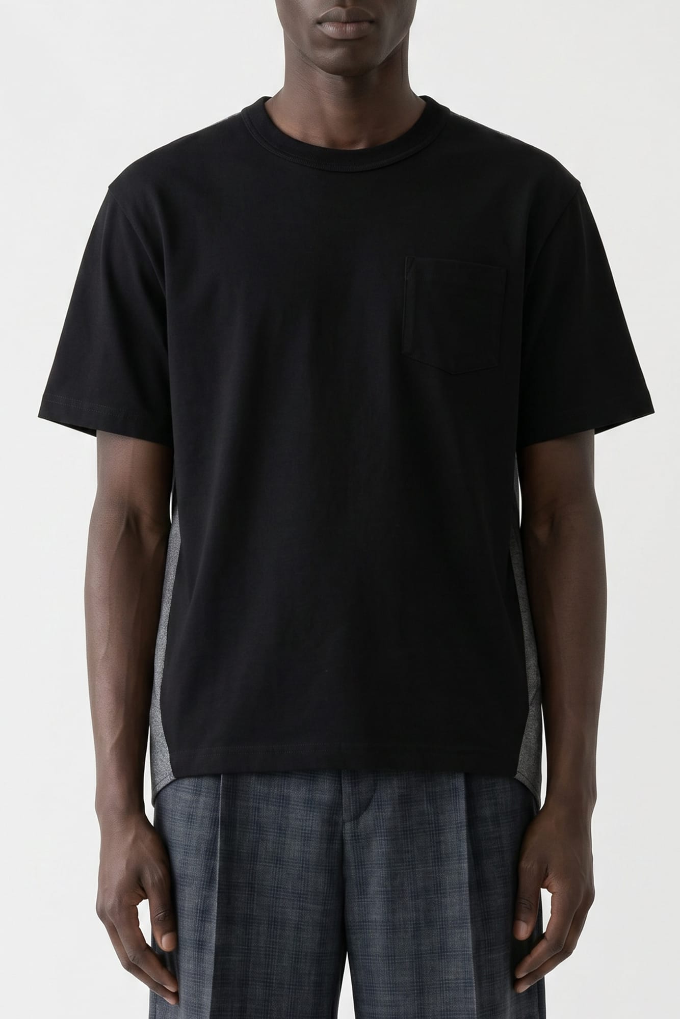 Sacai Light Weight Denim x Cotton Jersey T-Shirt in Black
