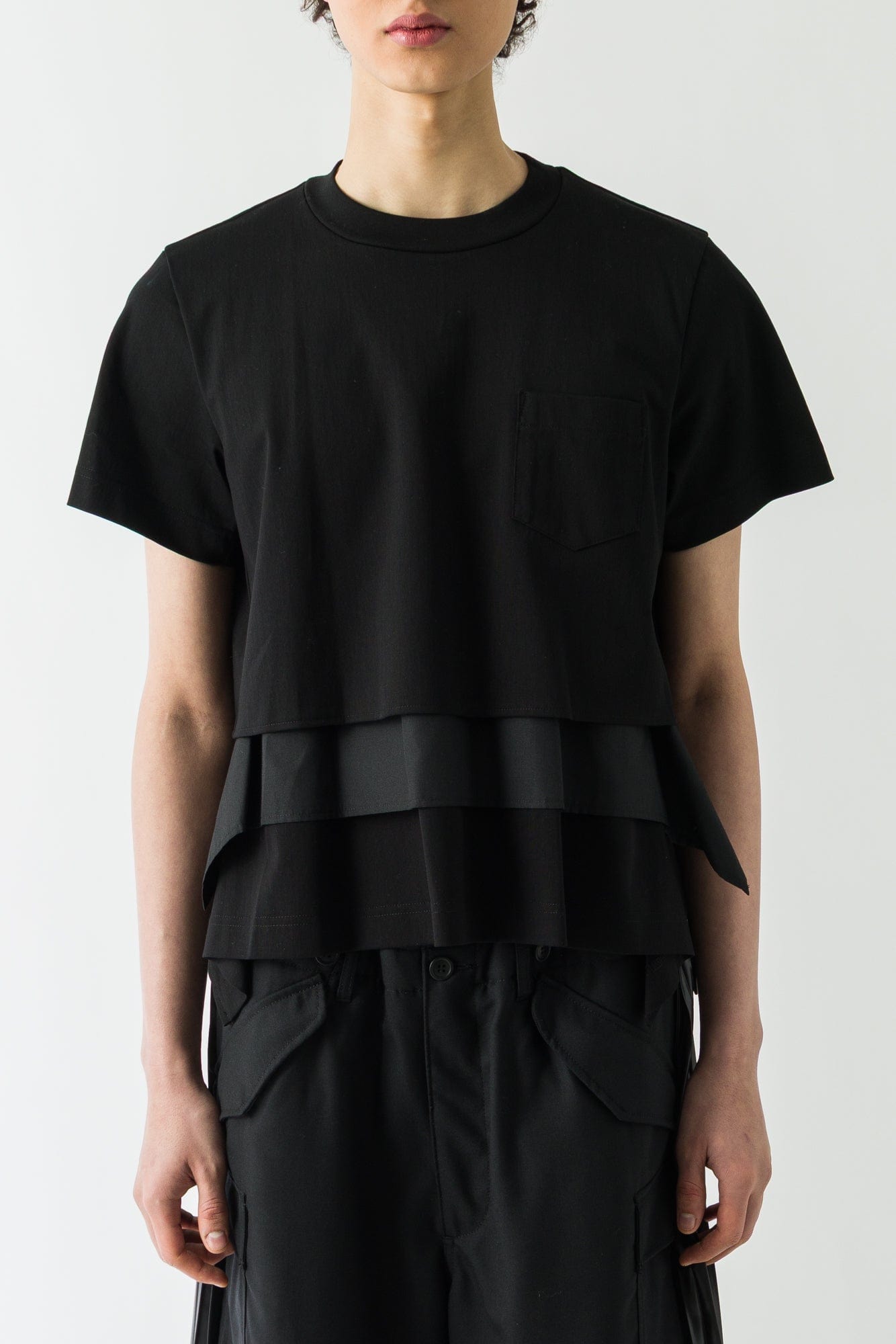 Sacai Poplin x Cotton Jersey T Shirt in Black