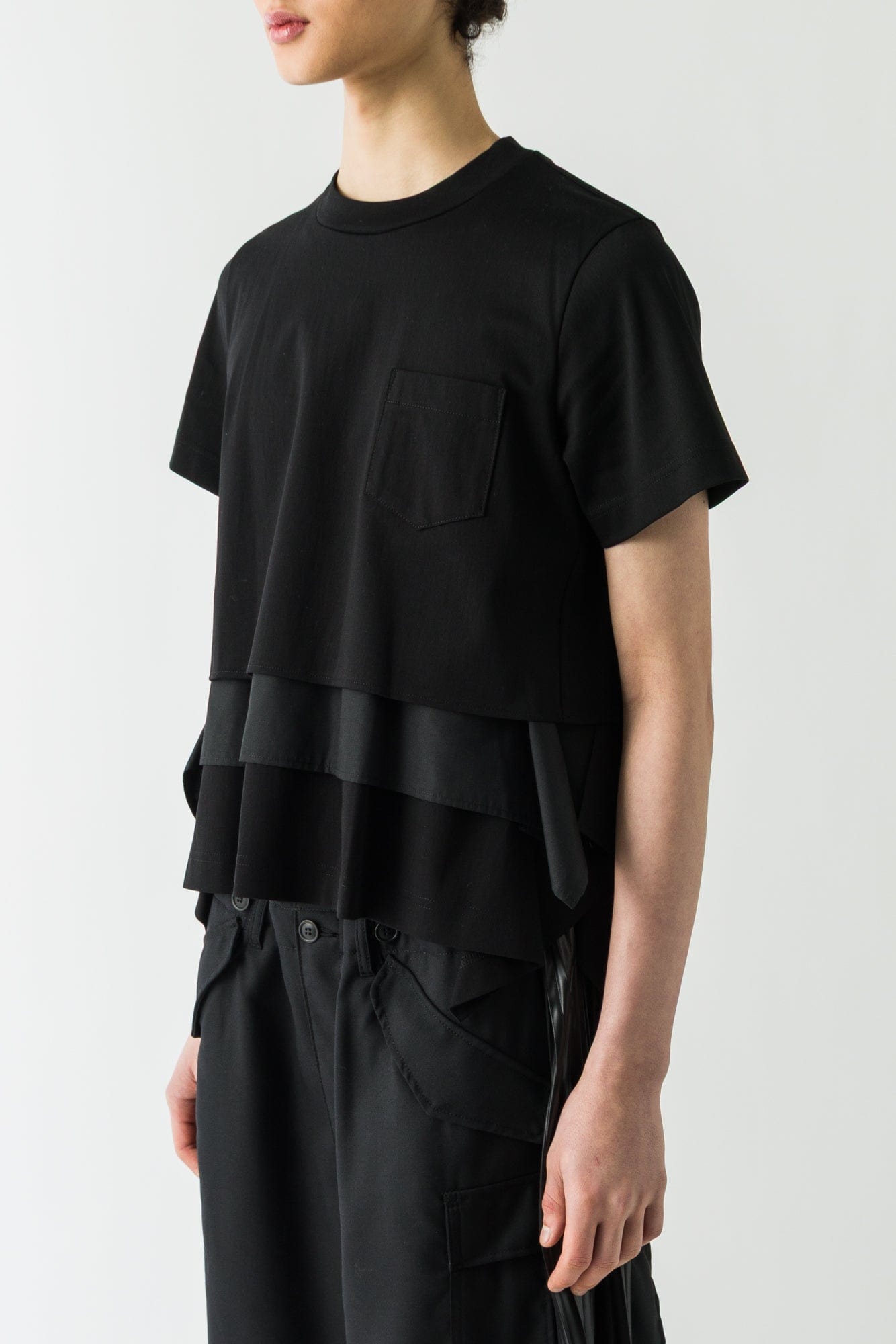 Sacai Poplin x Cotton Jersey T Shirt in Black