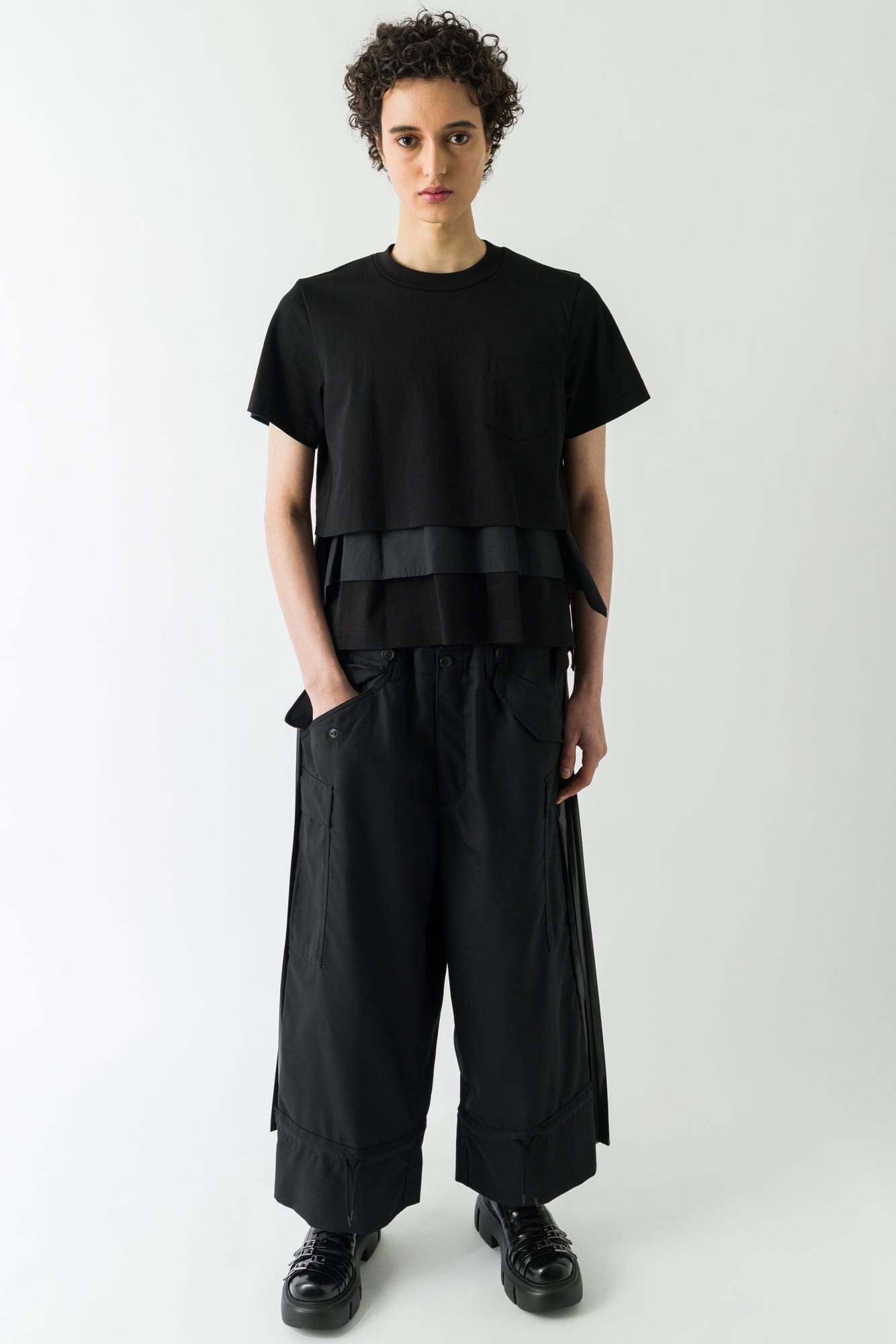 Sacai Poplin x Cotton Jersey T Shirt in Black