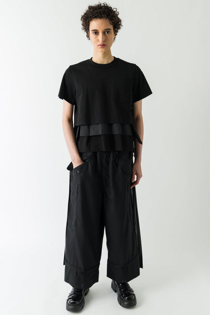 Sacai Poplin x Cotton Jersey T Shirt in Black full look