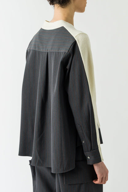 Sacai Stripe Wool Knit Cardigan in Off White and Gray back