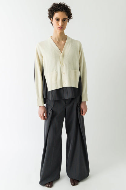 Sacai Stripe Doeskin Pants in Gray full look