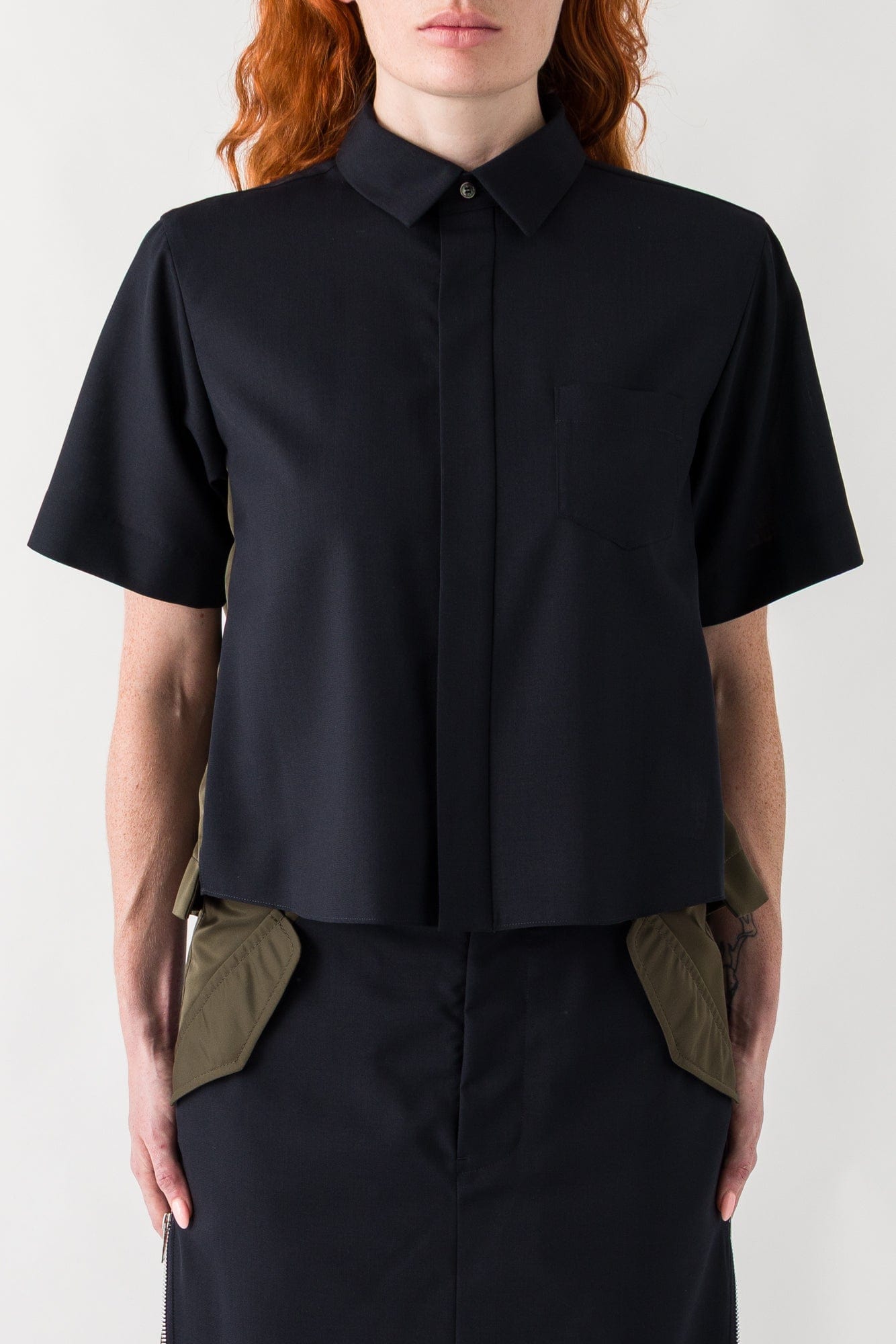 Sacai Suiting Mix Shirt In Navy/Khaki