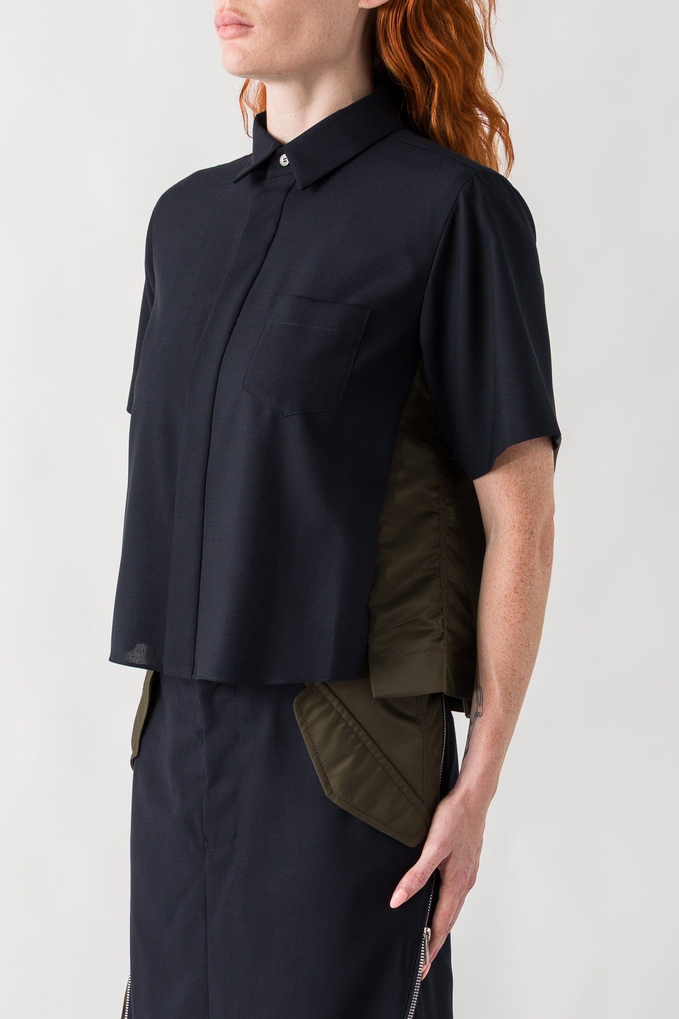 Sacai Suiting Mix Shirt In Navy/Khaki
