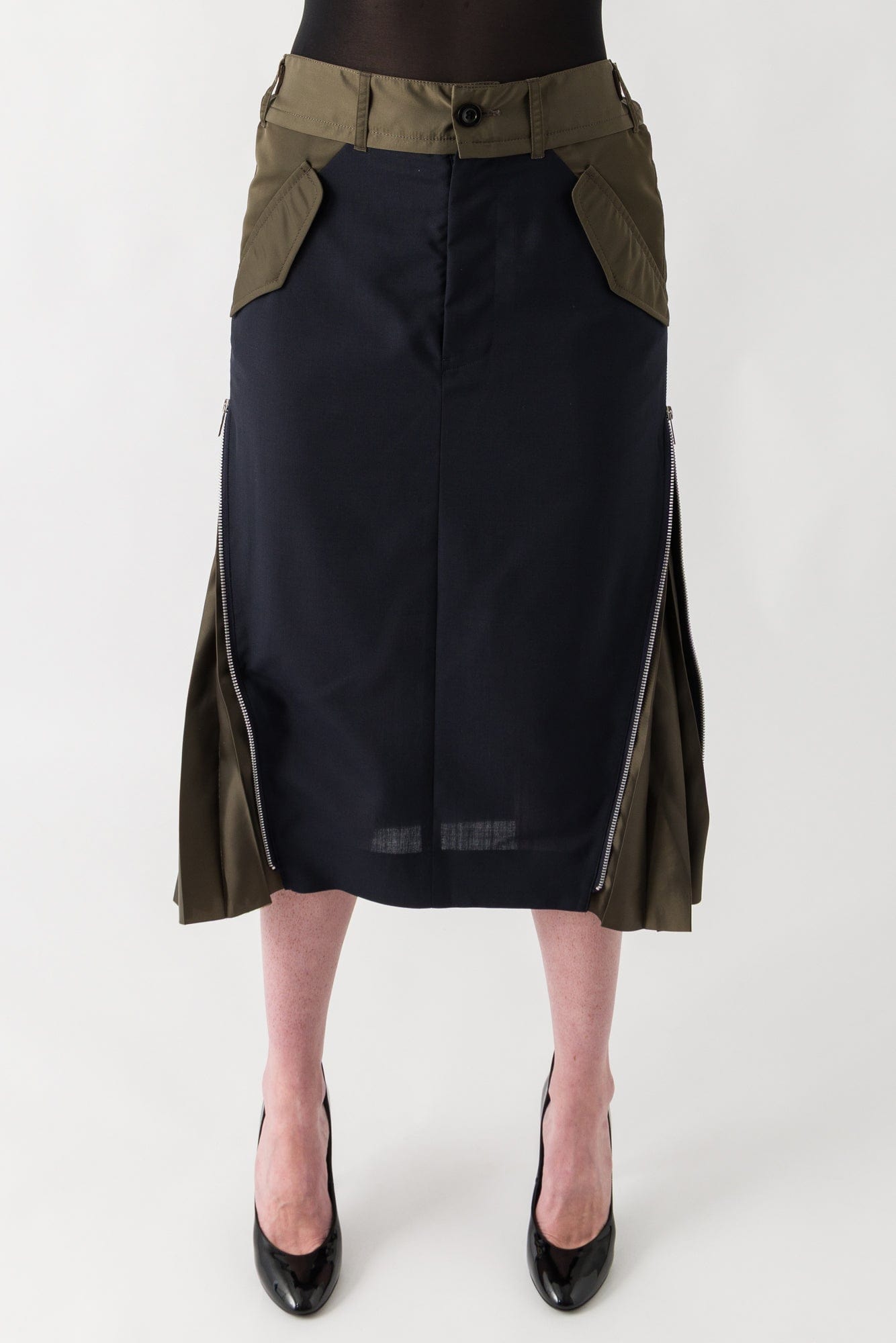 Sacai Suiting Mix Skirt In Navy/Khaki