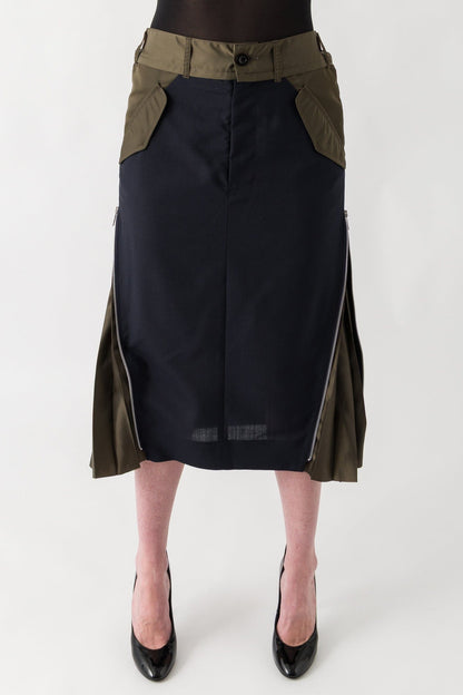 Sacai Suiting Mix Skirt In Navy/Khaki