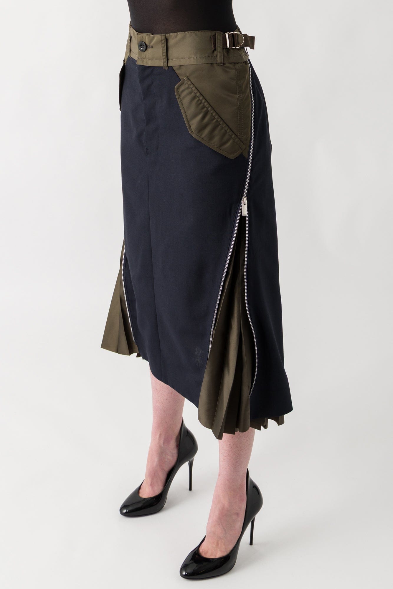 Sacai Suiting Mix Skirt In Navy/Khaki