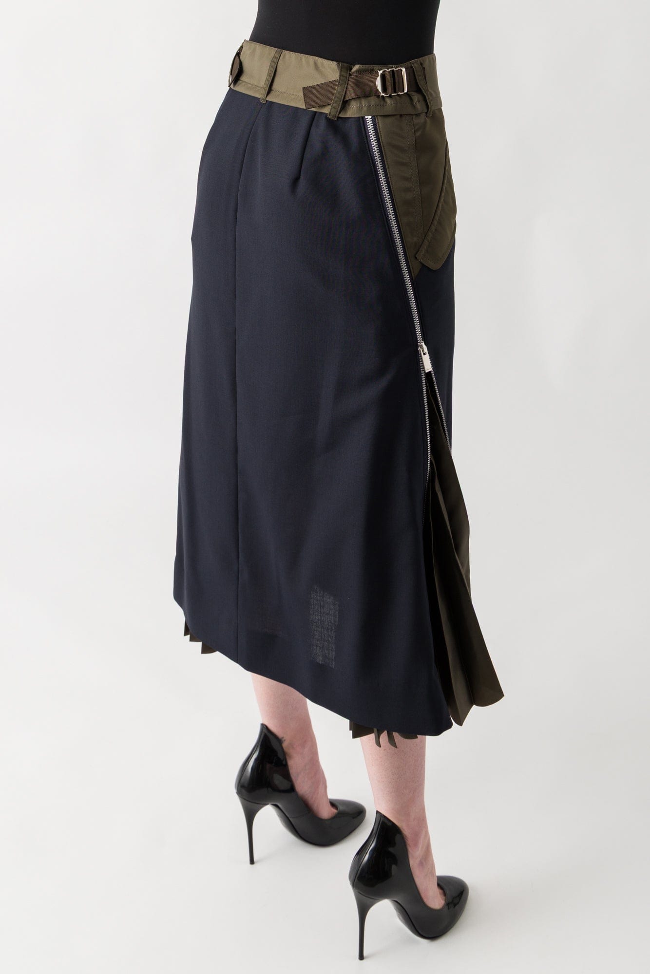 Sacai Suiting Mix Skirt In Navy/Khaki
