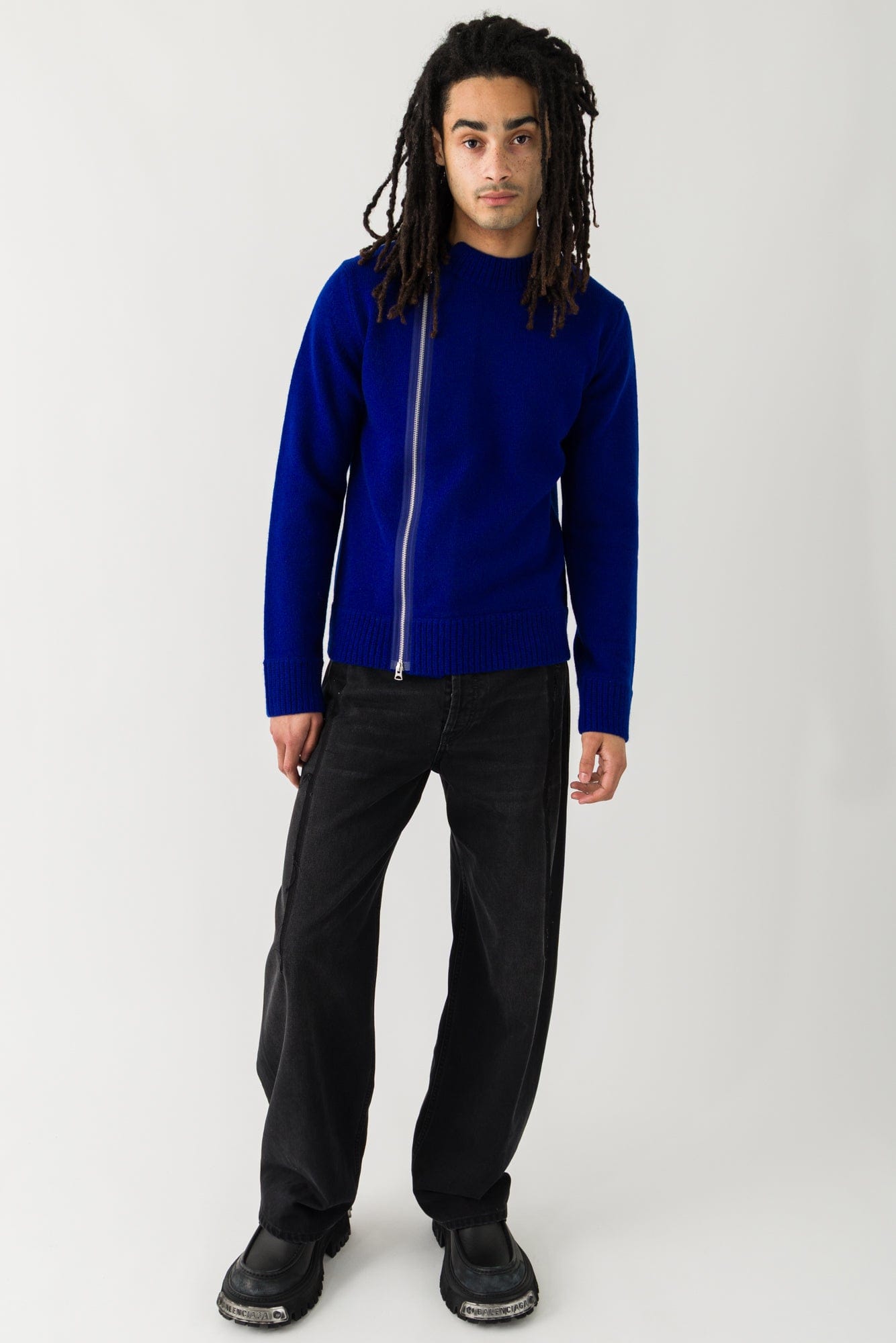Sacai Wool Knit Blouson In Blue