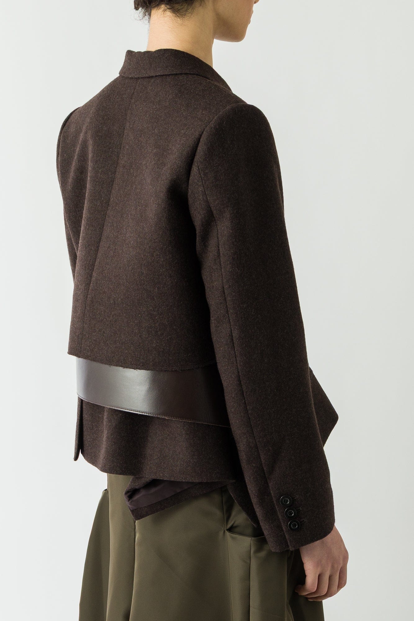 Sacai Wool Melton x Leather Jacket in Brown back