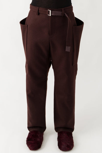 Sacai Wool Melton Pants In Brown