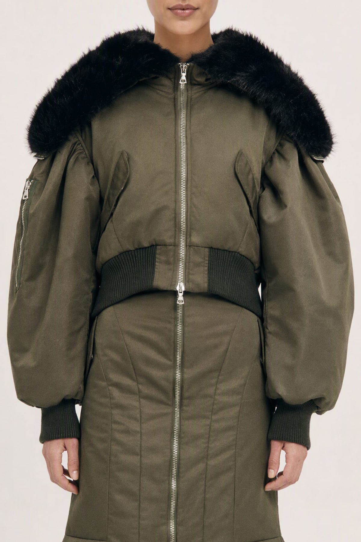 Simone Rocha Cropped Faux Fur Bomber Jacket