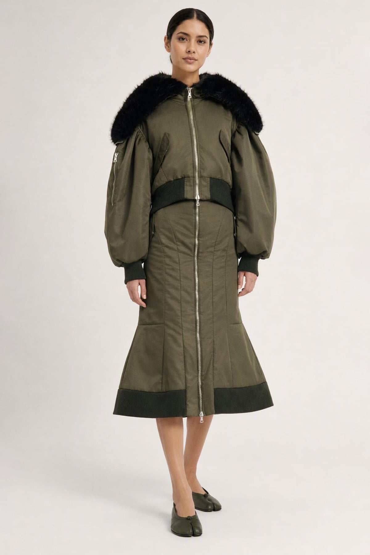 Simone Rocha Cropped Faux Fur Bomber Jacket