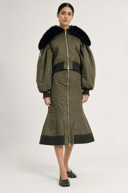 Simone Rocha Cropped Faux Fur Bomber Jacket full look