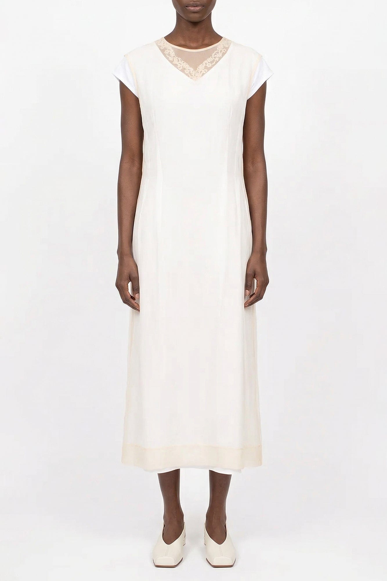 Simone Rocha Layered Liquid Cap Sleeve Lace Trim Dress SS26