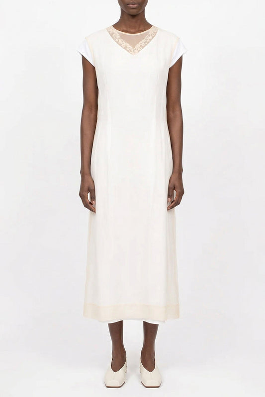 Simone Rocha Layered Liquid Cap Sleeve Lace Trim Dress SS26