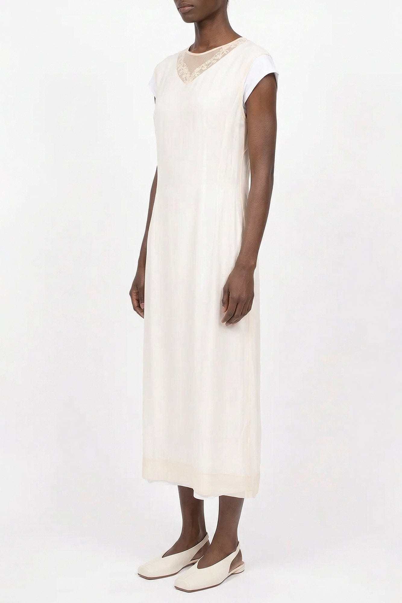 Simone Rocha Layered Liquid Cap Sleeve Lace Trim Dress SS26