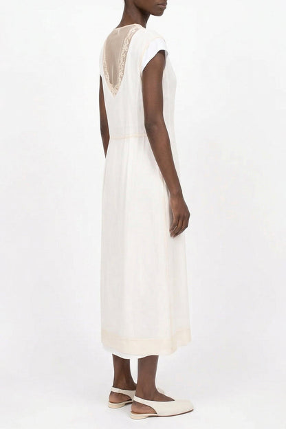 Simone Rocha Layered Liquid Cap Sleeve Lace Trim Dress SS26 back