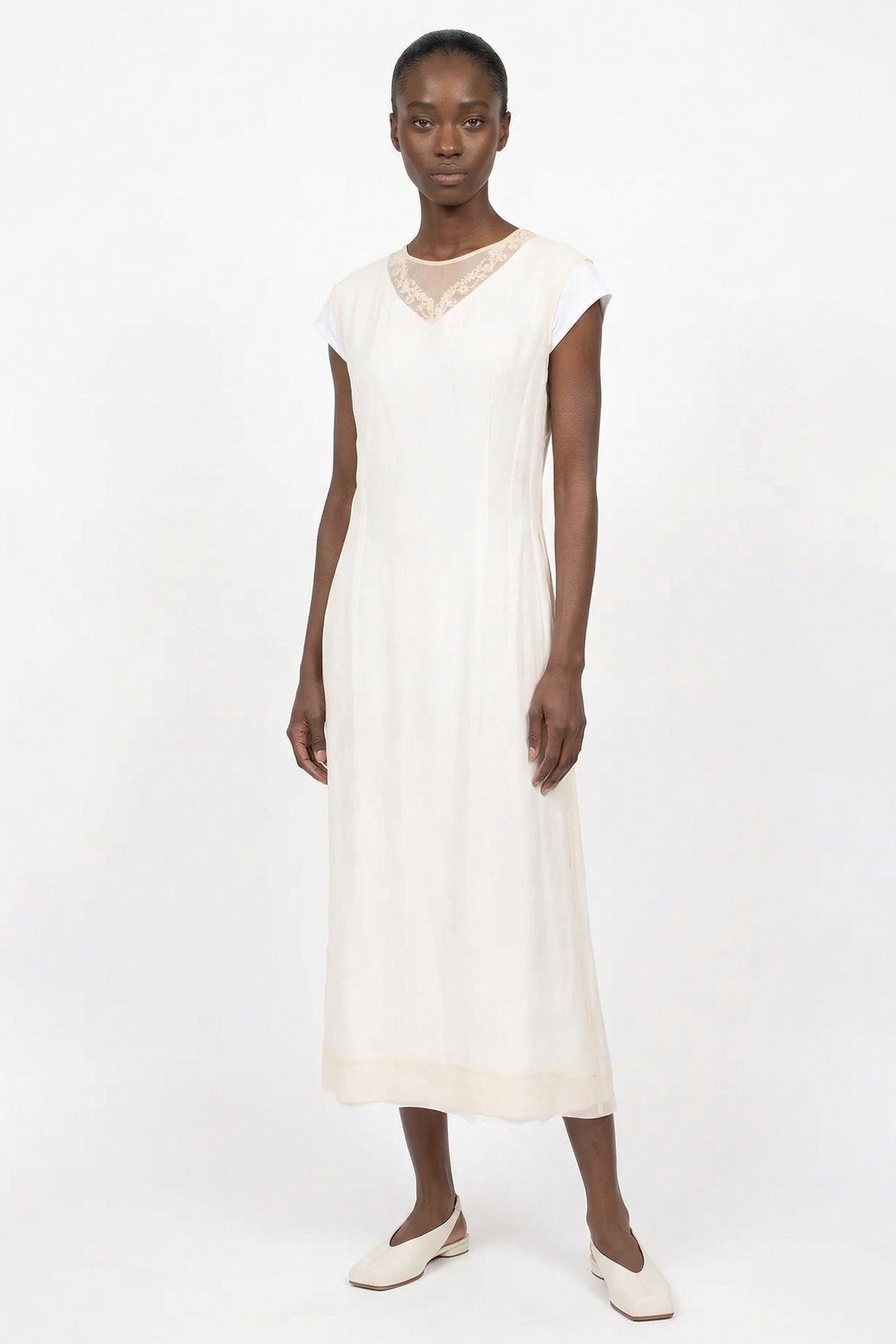 Simone Rocha Layered Liquid Cap Sleeve Lace Trim Dress SS26
