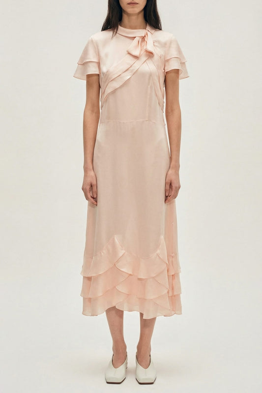 Simone Rocha Peeling Scalloped Hem Petal Bow Sash Dress SS26