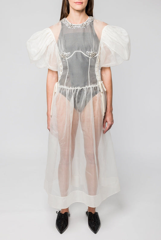 Simone Rocha Petal Sleeve Sculpted Lace Up Corset Dress