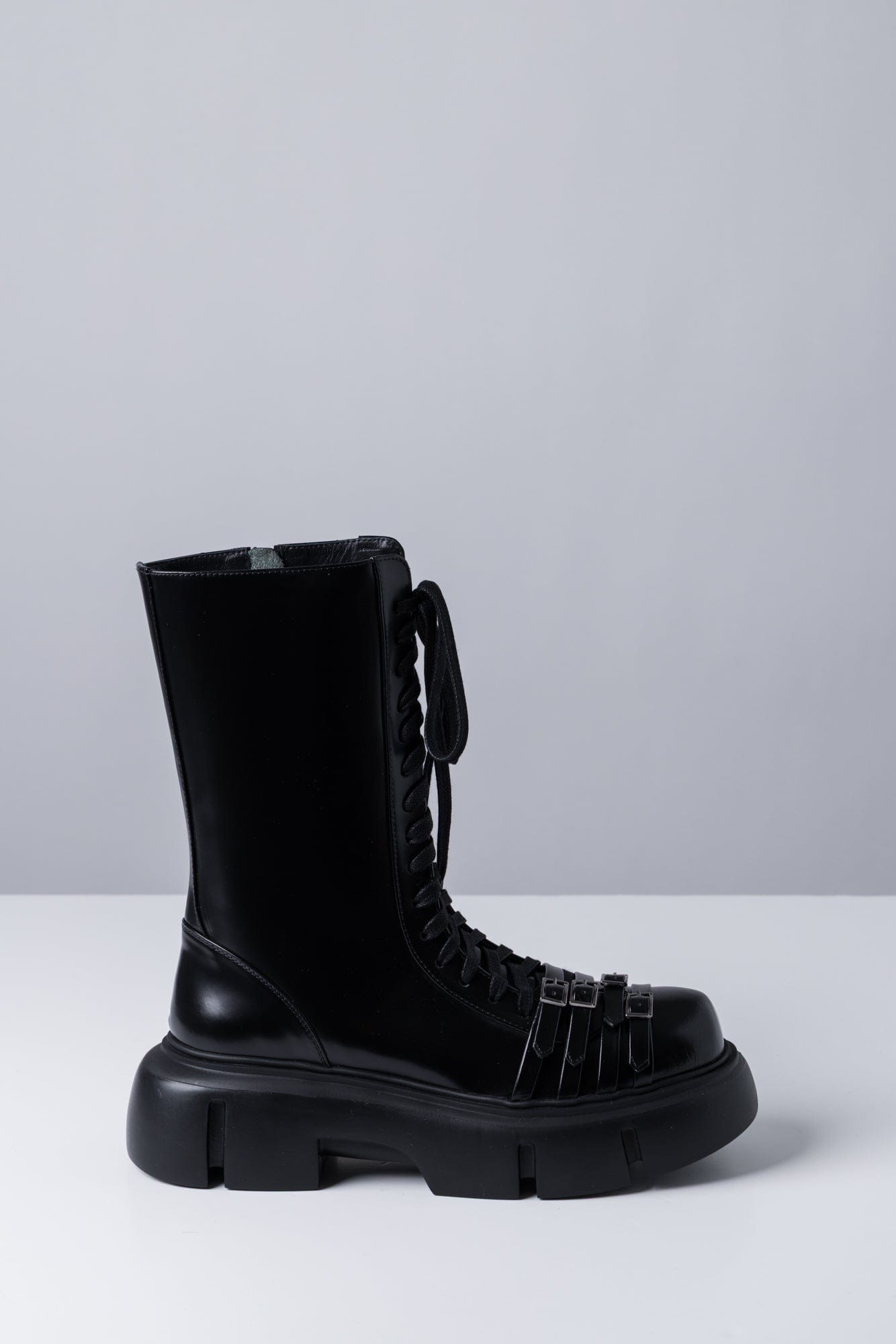 Simone Rocha Platform Buckle Combat Boot In Black