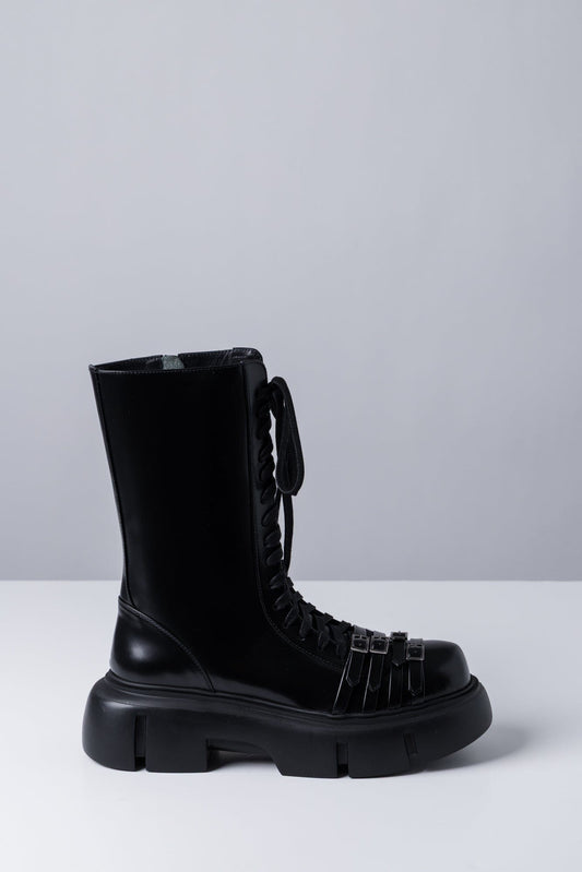 Simone Rocha Platform Buckle Combat Boot In Black