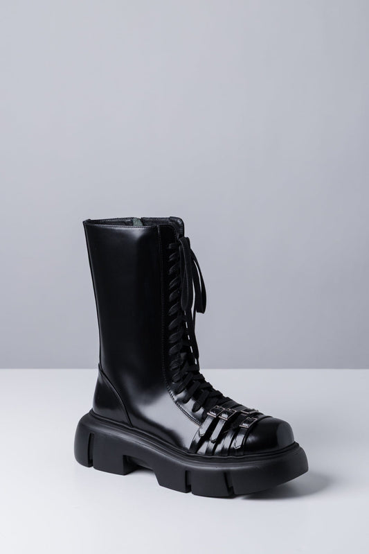 Simone Rocha Platform Buckle Combat Boot In Black side