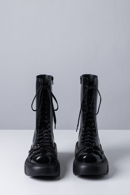 Simone Rocha Platform Buckle Combat Boot In Black front