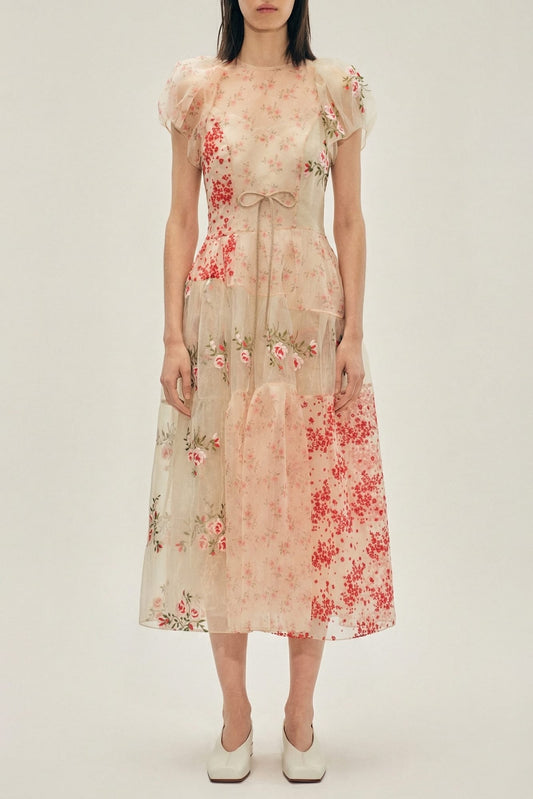 Simone Rocha Sheer Puff Sleeve Pattern Dress SS26