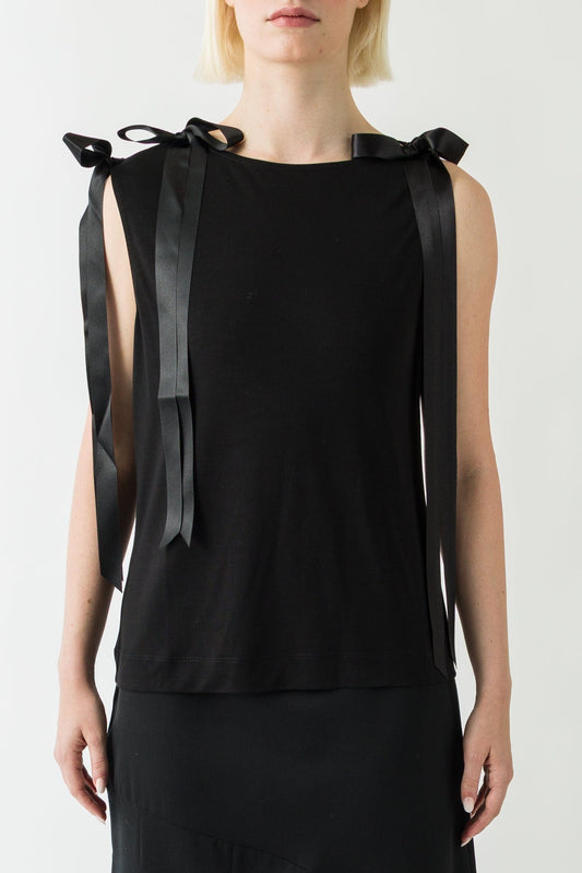 Simone Rocha Bow Ribbon Tail Tank In Black