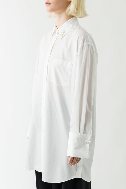 Simone Rocha Elongated Embroidered Button Shirt In White/Pearl side