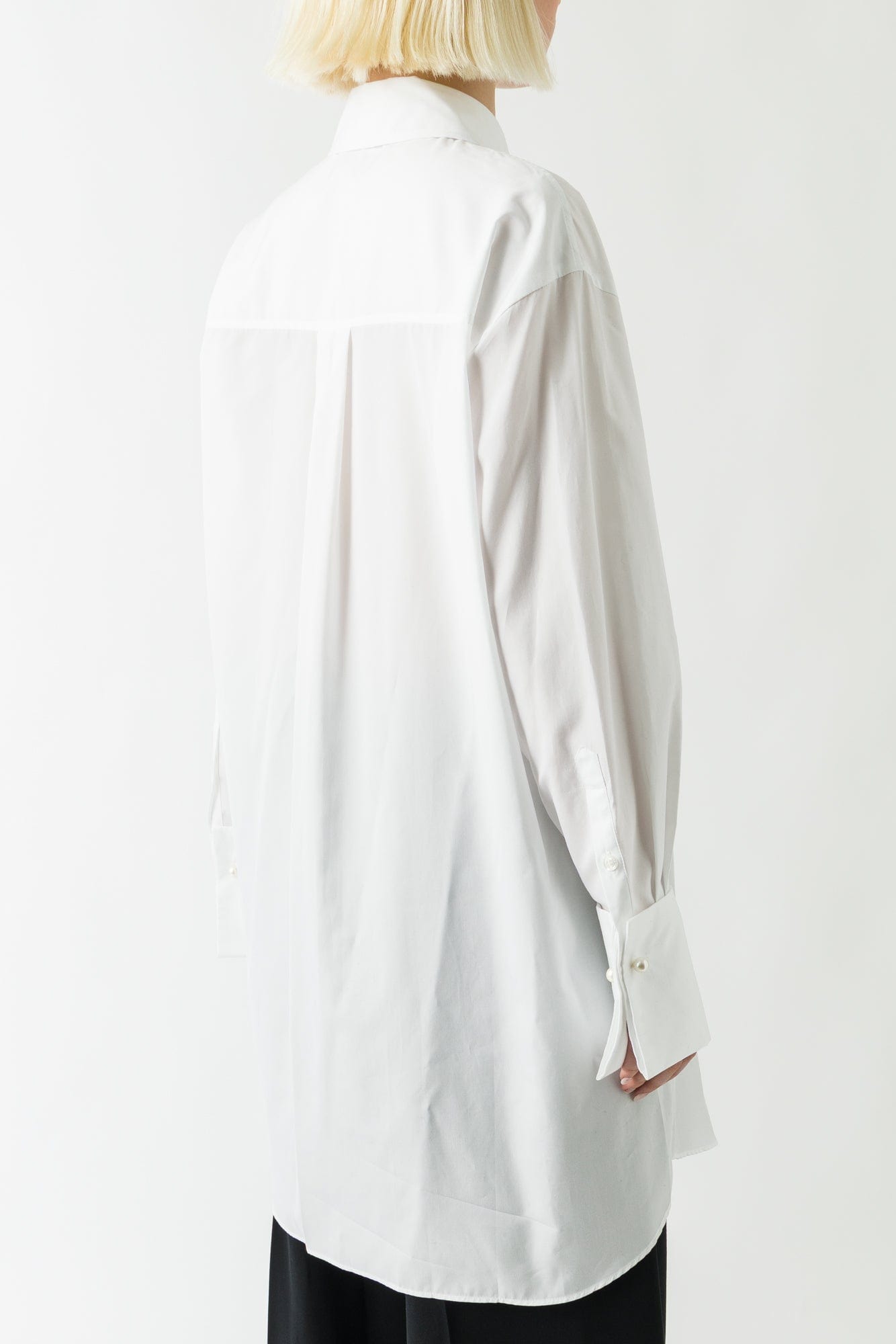 Simone Rocha Elongated Embroidered Button Shirt In White/Pearl