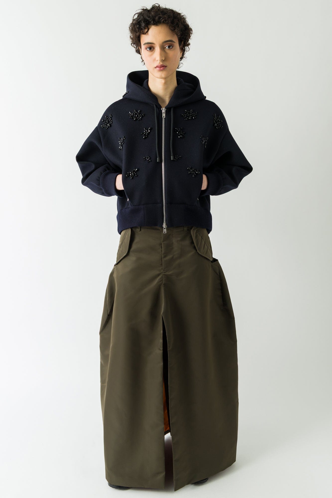 Simone Rocha Hooded Embroidered Bomber Jacket full look