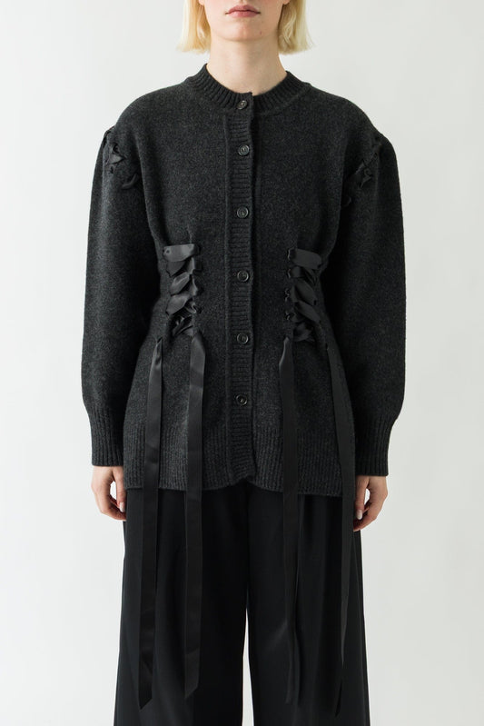 Simone Rocha Ribbon Corset Cardigan In Charcoal
