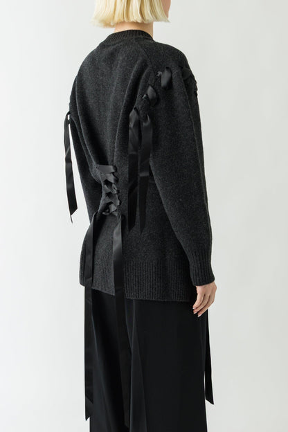 Simone Rocha Ribbon Corset Cardigan In Charcoal back