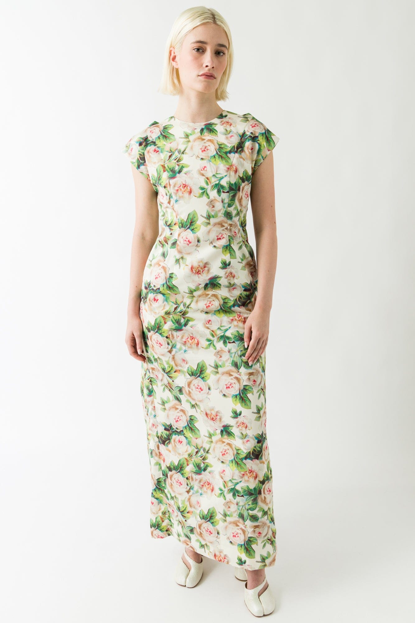Simone Rocha Ruched Floral Detailed Dress In Rose full look