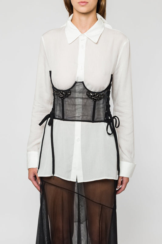 Simone Rocha Short Lace Up Corset With Embroidery front