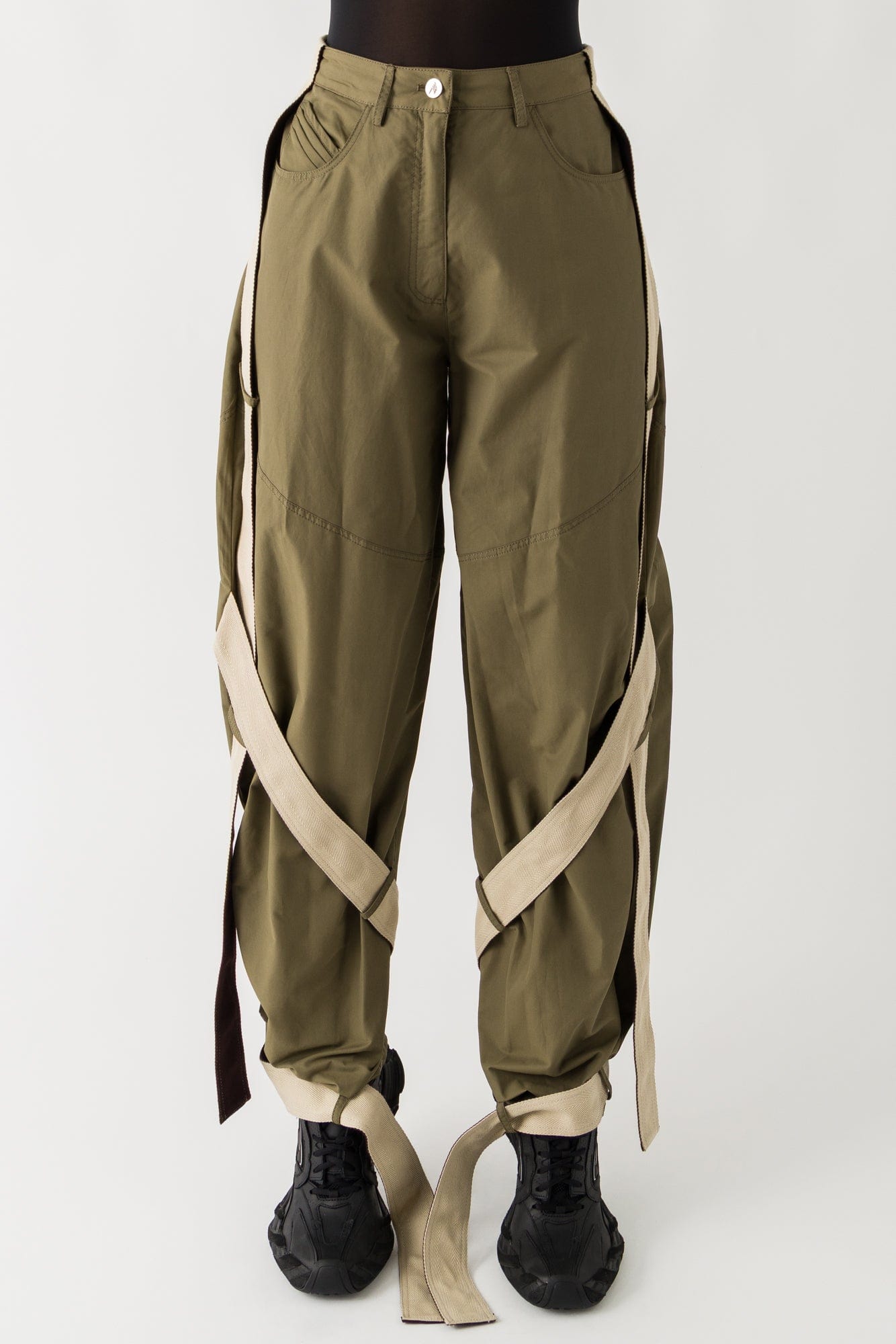 The Attico Canvas Parachute Pants In Military Green