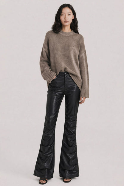 The Attico Laminated Cashmere Wool Knit in Taupe full look