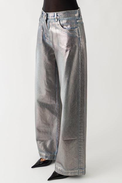 The Attico Laminated Denim Jean In Silver