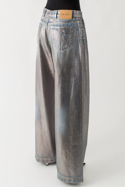 The Attico Laminated Denim Jean In Silver