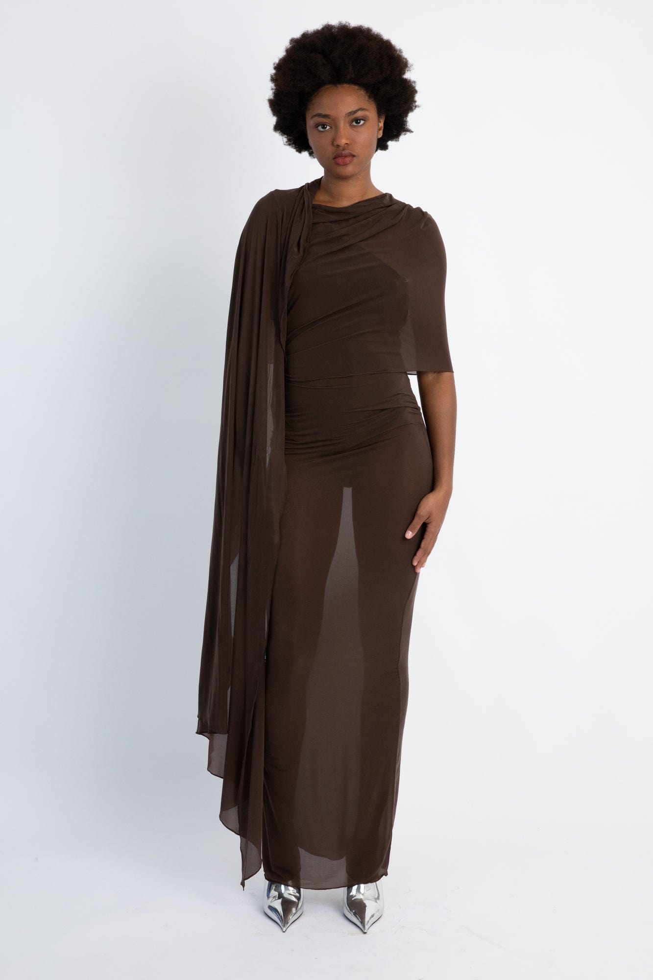 the attico brown dress Attico Lace-paneled Midi Dress