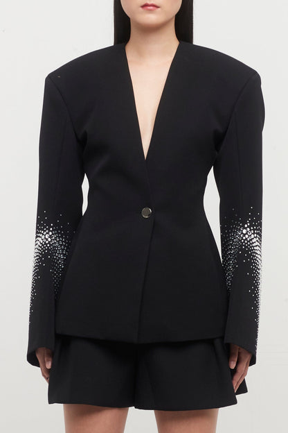 The Attico Gabardine Blazer in Black and Silver