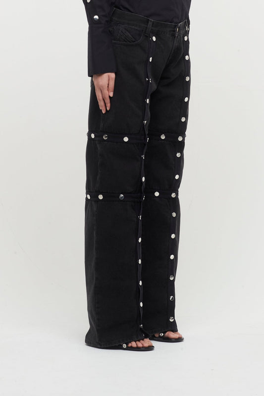 The Attico Long Button Off Denim Pants in Black side