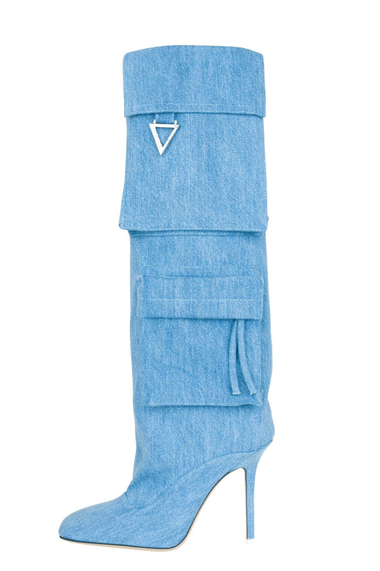 The Attico Sienna Tube Boot 105mm in Washed Denim