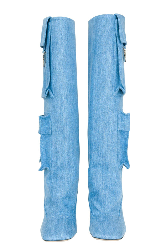 The Attico Sienna Tube Boot 105mm in Washed Denim front