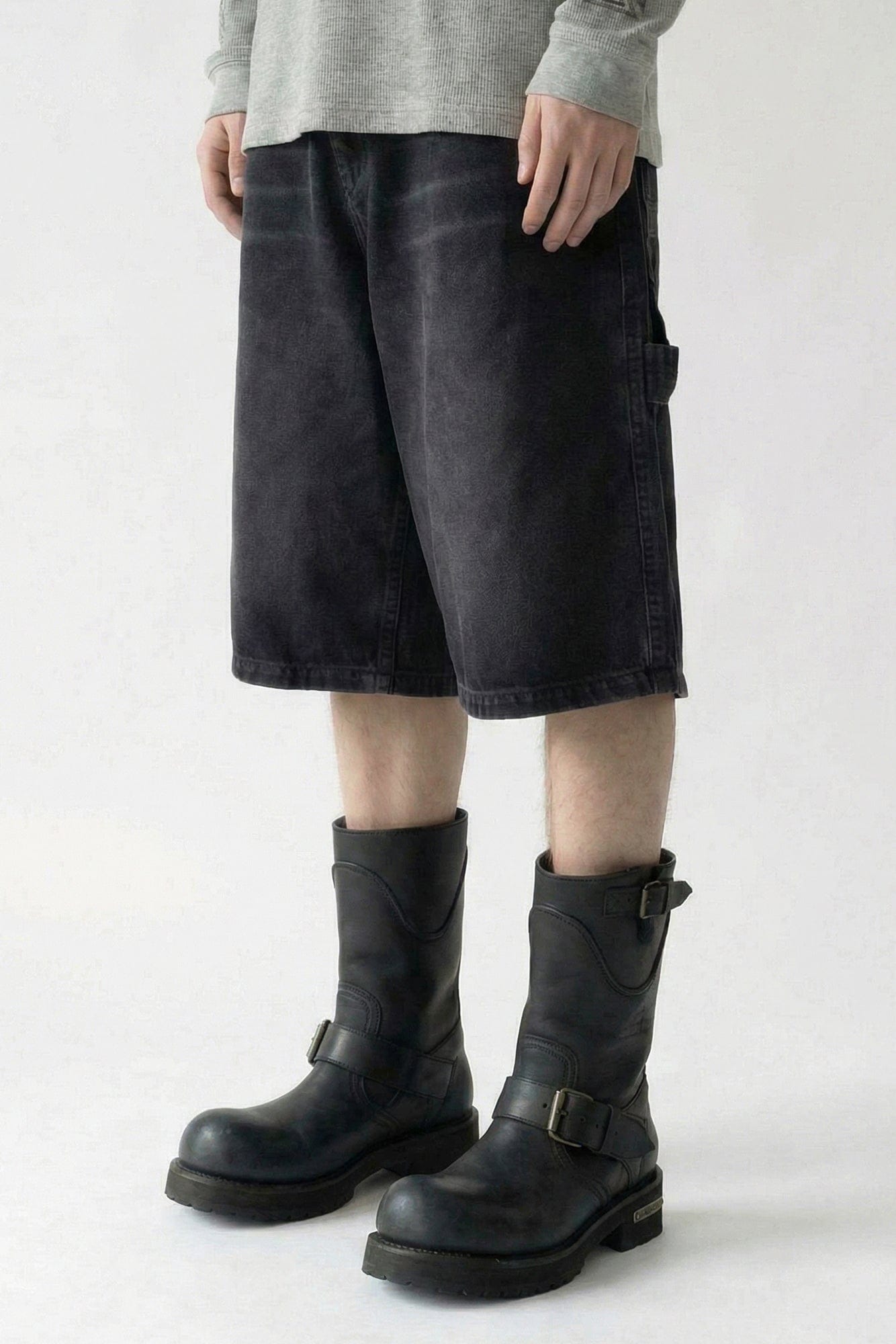 Vetements Aplique Biker Cross Hip-Hop Denim Short in Washed Black side